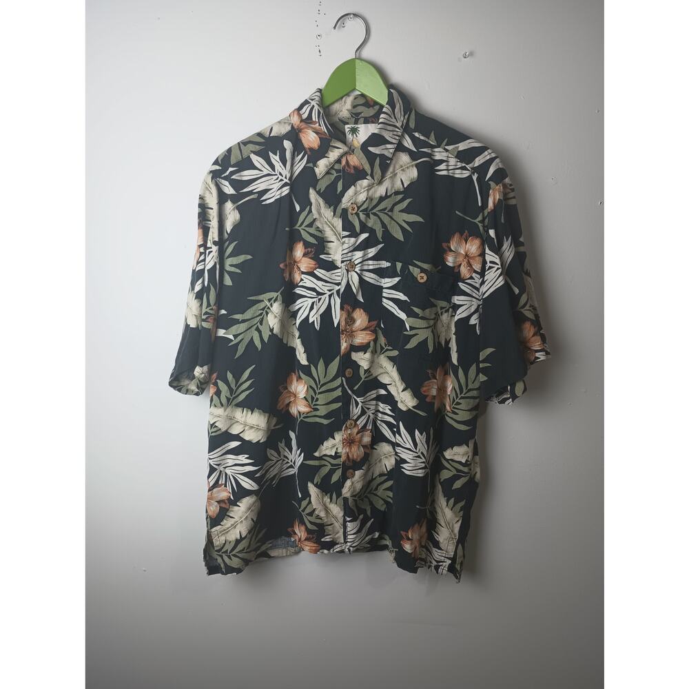Banana Cabana‎ Men's Silk Floral Short Sleeve Button-Up Shirt Large Vacation